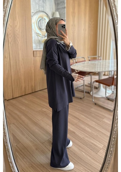 Ka Hijab Kolu Tüllü Merserize Takım - Füme