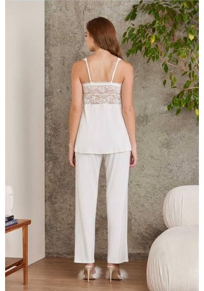 Pierre Cardin Dantelli Sabahlıklı Penye Pijama Takımı Ekru 001