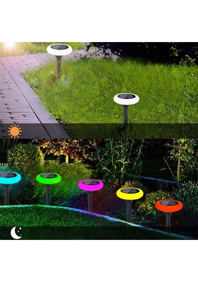 Güneş Enerjili Yuvarlak Saplamalı Rgb Çok Renkli Bahçe Aydınlatma