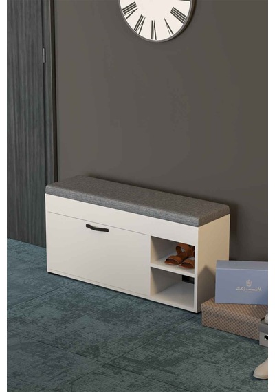 Puflu Ayakkabılık Bench Beyaz 90 Cm Çok Renkli