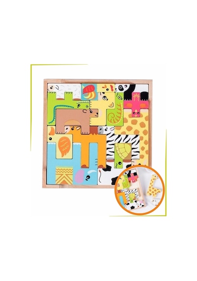 Renkli 15 Hayvanlı Geometrik Ahşap Puzzle