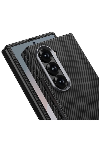 Samsung Galaxy Uyumlu Z Fold 6 Kılıf Kamera Çıkıntılı Karbon Fiber Kapak