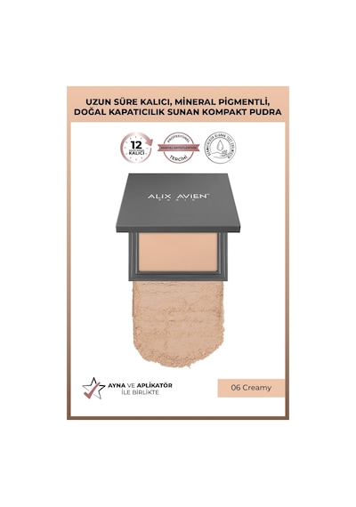 Alix Avien Kompakt Pudra 12 Saate Kadar Kalıcılık Soğuk-nötr Cilt Alt Tonu Compact Powder 06 Creamy