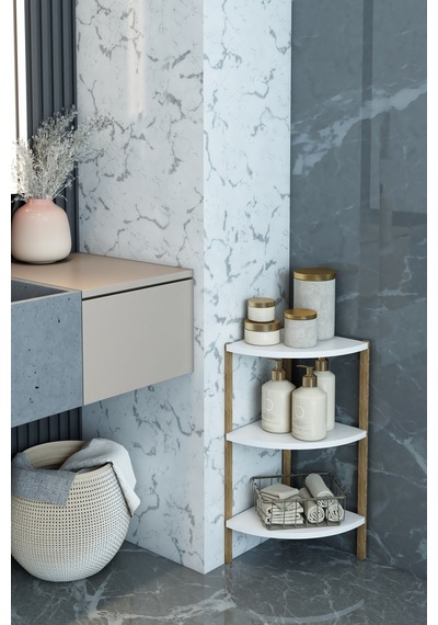 Modern İskandinav 3 Katlı Ahşap Çiçeklik & Dekoratif Köşe Rafı