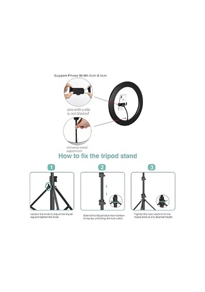 Ring Light 26cm Halka Işık + Tripod Ayak Bluetooth Uzaktan Kumandalı 3 Işık Modu & 10 Parlaklık Seviyesi
