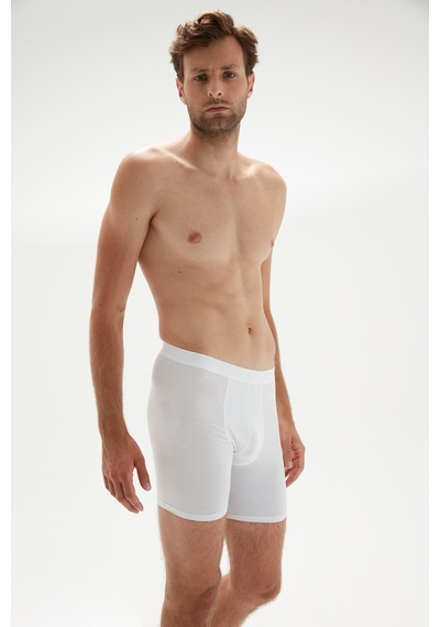 Weweus Beyaz Erkek Süper İnce Doğal Bambu Lüks Uzun Boxer 1013 Beyaz