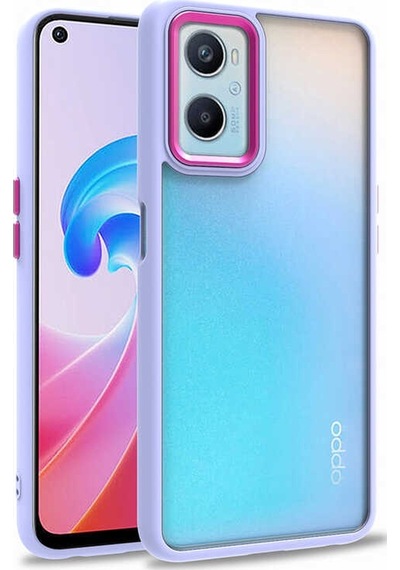 Kilifone - Oppo A96 4g Uyumlu Kılıf Koruyucu Arkası Şeffaf Renkli Kenarlı Flora Kapak - Lila - T23441
