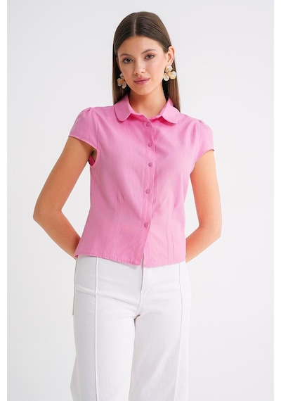 Mixray 4698 Kadın Ay Kol Fit Pensli Gömlek Pembe