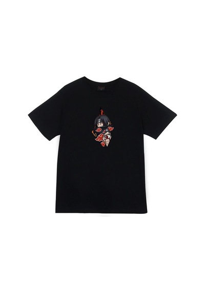 Itachi Uchika Anime Baskılı Unisex %100 Pamuk Siyah T-shirt SIYAH