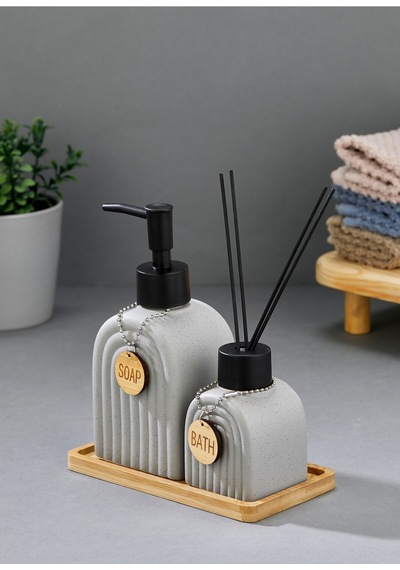 Cooker 2'li 320 Ml Seramik Bambu Standlı Banyo Seti Ckr3885 Gri