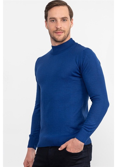Tudors Slim Fit Dar Kesim Yarım Balıkçı Yaka Düz Erkek Kazak-19757 Saks