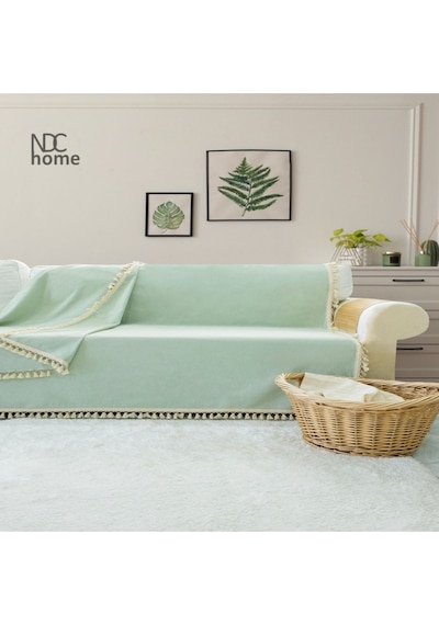Dnc Home Tekstil Ndchome Premium Keten Adaçayı Ponponlu Koltuk Örtüsü 170 X 220