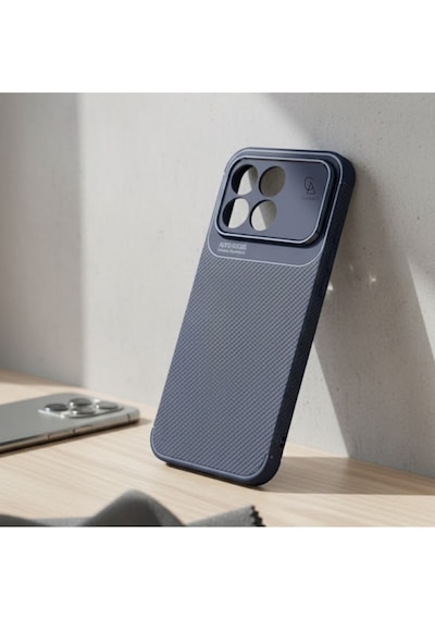 Xiaomi Poco F8 Pro Uyumlu Kılıf Karbon Tasarım Kamera Korumalı Silikon Telefon Kılıfı Kapak Lacivert