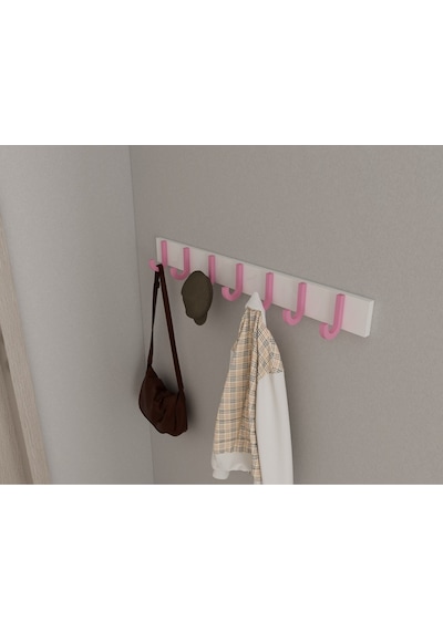 Hepsi3boyutlu Modern Duvar & Kapı Baston Askılık - 7 Adet Pembe J Askılık - Model No : 6 Pembe