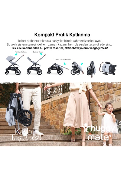 Huggy Mate 5 İn 1 Çift Yönlü Travel Bebek Arabası