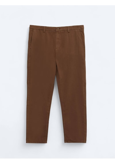 Kip Kahverengi Dokuma Relaxed Fit Casual Pamuk Karışımlı Pantolon Kahverengi
