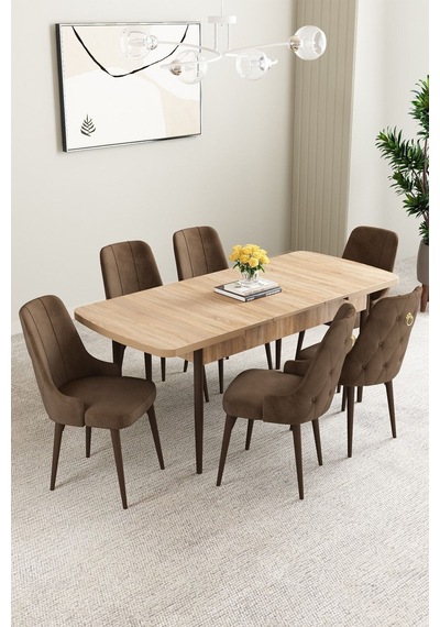 Clara Meşe Desen 80x132 Açılabilir Mdf Masa Yemek Odası Takımı,mutfak Takımı 6 Adet Sandalye Kahverengi Clara Meşe Desen 80x132 Açılabilir Mdf Masa Yemek Odası Takımı,mutfak Takımı 6 Adet Sandalye Kahverengi