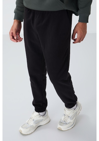Siyah Gizli Fermuarlı Rahat Form Jogger Polar Erkek Eşofman Alt - 84866 Siyah