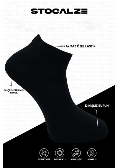 Stocalze Unisex Bambu Düz Patik. Dikişsiz,terletmez,yumuşak 6'lı Kutulu Siyah Beyaz Çorap Seti Siyah - Beyaz