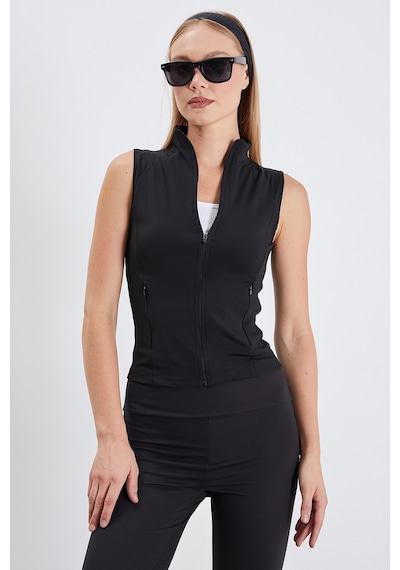Fullamoda Dik Yaka Dalgıç Kumaş Slim Fit Yelek Siyah
