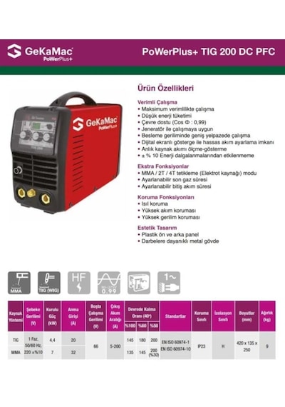 GeKaMac Power Plus Tıg 200 Pfc Dc Pulse Inverter Tıg Kaynak Makinesi