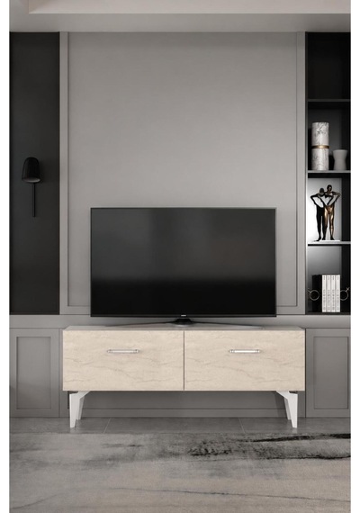 120dhdts2btg Eros Tv Sehpası Beyaz-traverten-gümüş