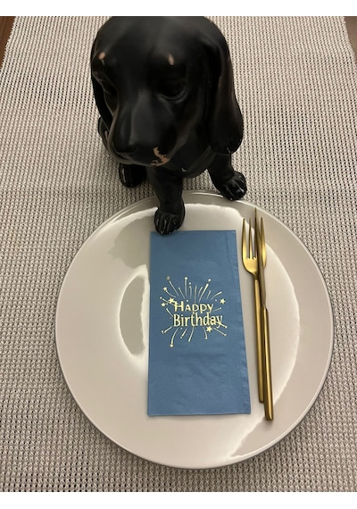 Gold Yaldızlı Mavi Happy Bırthday Garson Katlama Peçete 16 Adet