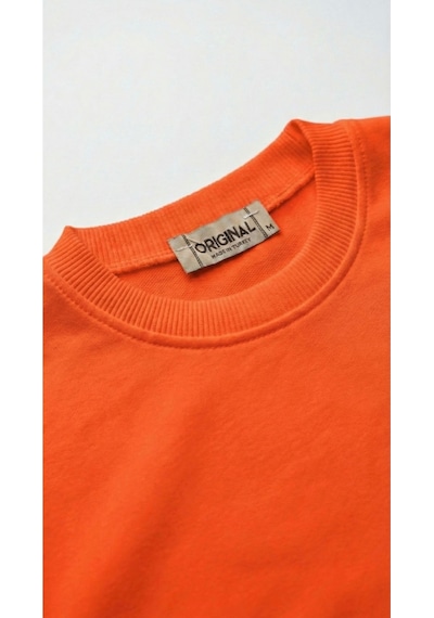 Unisex Düz Renk Bisiklet Yaka Basic Tişört Turuncu