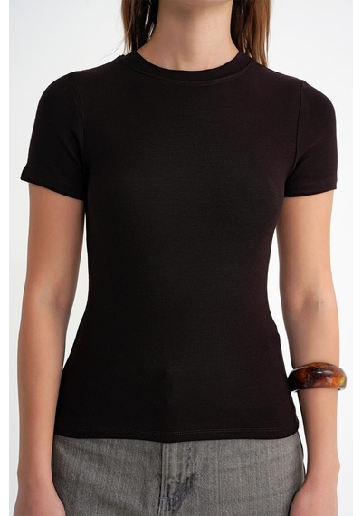 Mixray 2010 Kadın Slim Fit Basic T-shirt Kahve