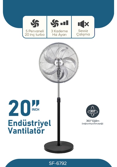 Sinbo Endüstriyel Ayaklı Vantilatör 20'' 130 Watt Sf-6792