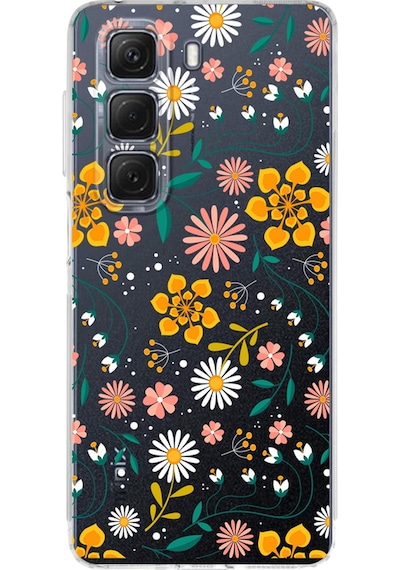 İnfinix Hot 50 Pro İle Uyumlu Çiçek Baskılı Kamera Korumalı Şeffaf Kılıf Şeffaf