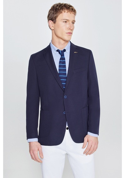 Ac&Co / Altınyıldız Classics Erkek Lacı Slim Fit Dar Kesim Mono Yaka Casual Ceket Lacı Lacivert