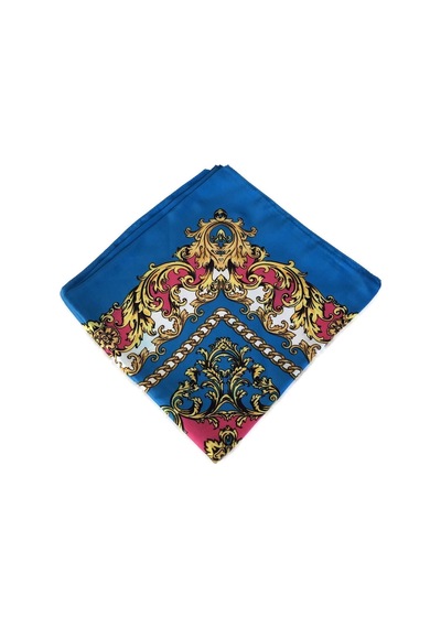 Tikitonki Kare Kesim Etnik Desenli Saten Mavi Eşarp - 90x90 Mavi Mavi