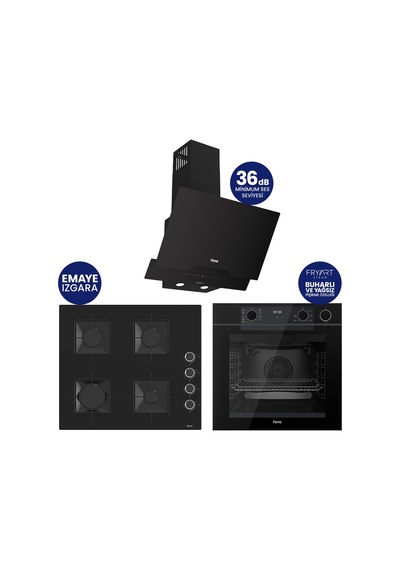 Ferre Steamart-Fryart-Silentart Serisi Siyah Set QEP64CS+SS205+D063-SA Emaye Izgara