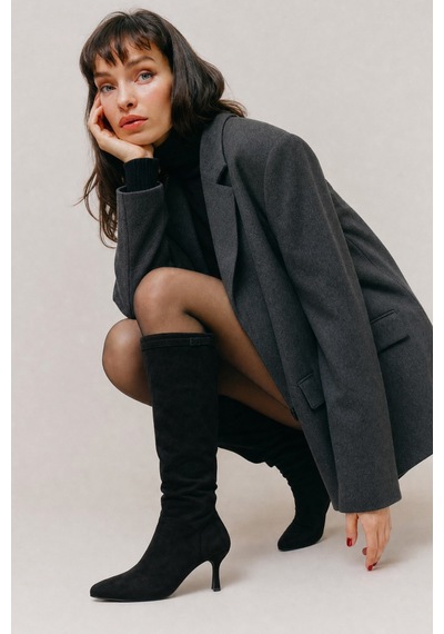 Luvi Shoes Dorado Siyah Süet Kadın Topuklu Çizme