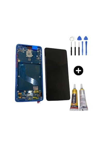 Xiaomi Mi 9t Uyumlu Çıtalı Hk Lcd Ekran Dokunmatik Mavi + Montaj Seti