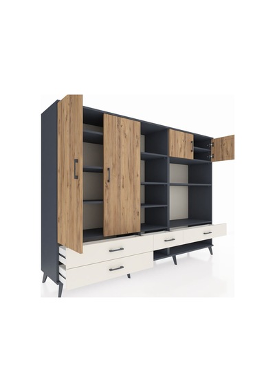 Hyperion Dolap 12 Raflı 4 Çekmeceli 4 Kapaklı 220x44x163 Antrasit Antrasit-çam/aytaşı