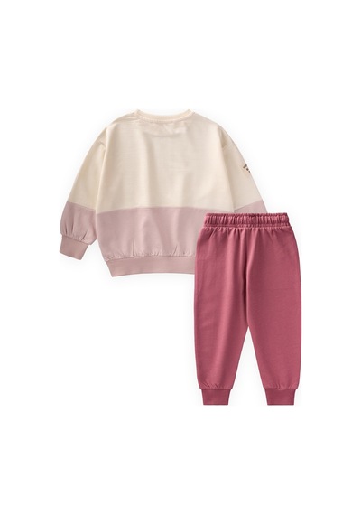 Cigit Garnili Sweatshirt İnce Mevsimlik Takım 8-12 Yaş Ekru Antik Pembe
