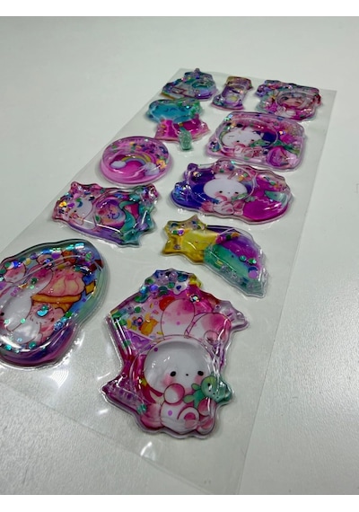 Sevimli Karakterler Temalı 3d Sulu Simli Boncuklu Kabartmalı Sticker Etiket Seti 1
