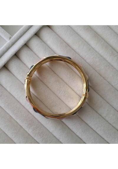 Lente Aksesuar Pastel Renklerde Gold Kaplama Mineli Kalın Vintage Kadın Kelepçe Bilezik Çok Renkli