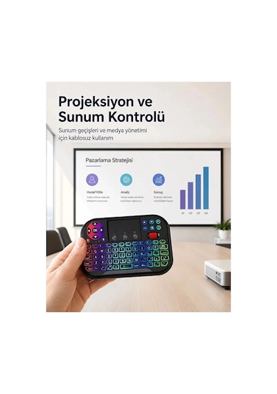 Rgb Işıklı Mini Kablosuz Klavye Touchpad Combo, Bluetooth Ve 2.4g Smart Tv Kumandası