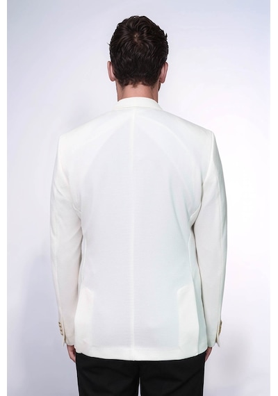 Ekru Kedinden Desenli Örme Altın Renk Metal Düğmeli Slim Fit Erkek Blazer Ceket - Wessi Blue Ekru Kedinden Desenli Örme Altın Renk Metal Düğmeli Slim Fit Erkek Blazer Ceket - Wessi Blue