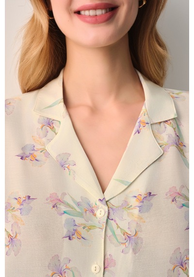 Suwen Aurel Gömlek Yaka Pijama Takımı Sh26507660b338 Ekru