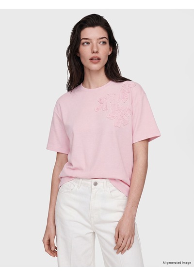 Lcw Comfort Pembe Soft Touch Çiçek Aplikeli Bluz