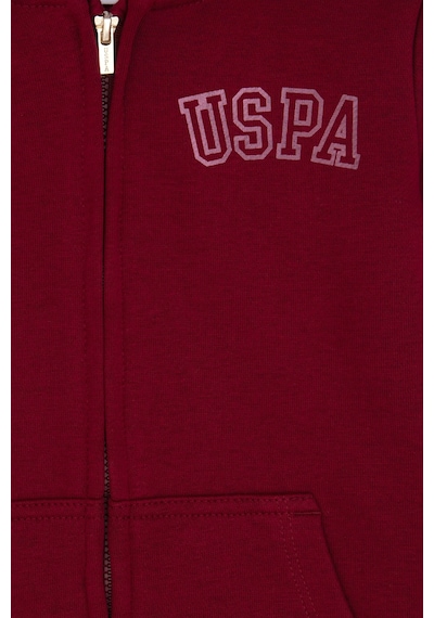 U.S. Polo Assn. Kız Çocuk Bordo Kapüşonlu Fermuarlı Basic Sweatshirt 50316837-VR014