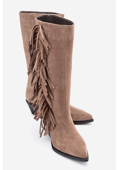 Luvishoes Luvi Shoes Orlo Toprak Süet Hakiki Deri Püsküllü Kadın Western Çizme Toprak