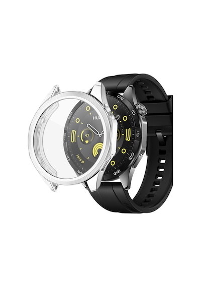Huawei Watch Gt4 46mm Uyumlu Kasa Ekran Koruyucu 360 Tam Koruma Kılıf Kapak Gümüş