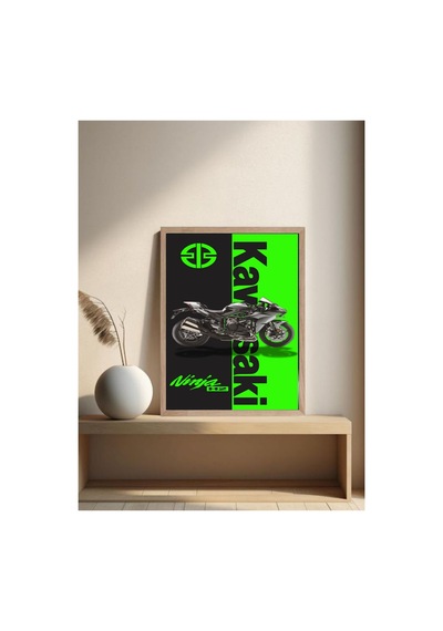 Kawasaki Ninja Doğal Ahşap Çerçeveli Tek Parça Dekoratif Tablo Çok Renkli - 818970130 Çok Renkli