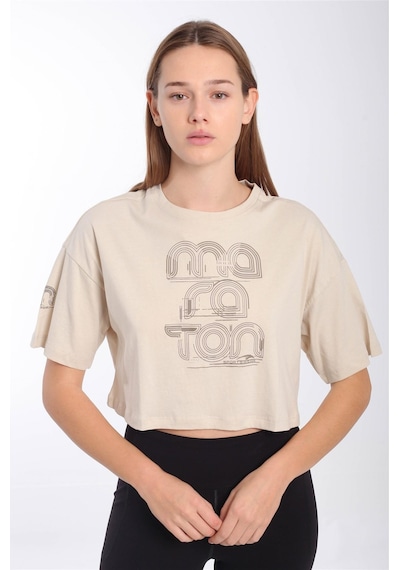 Maraton Sportswear Comfort Kadın Bisiklet Yaka Kısa Kol Basic Kil Rengi Crop Top 20880 Gri
