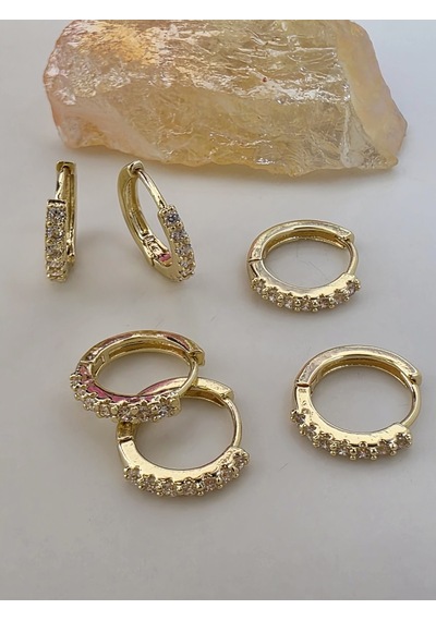 6'lı Zirkon Taşlı Gold Renk Küpe Seti 1cm Altın